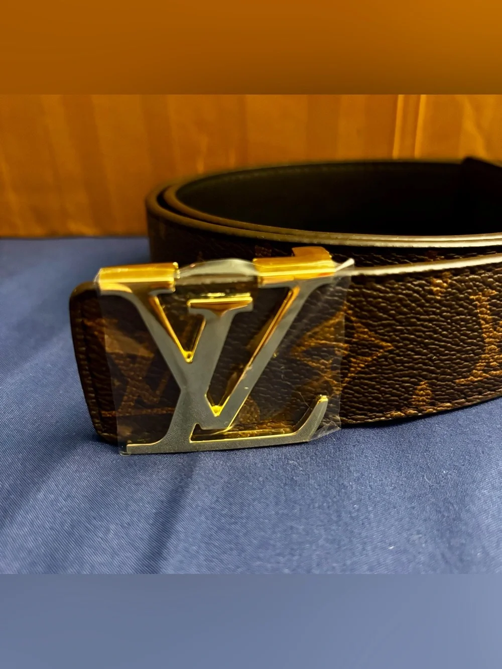 New  Brown Monogram Belt with Gold and Silver LV Buckle